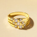 Zircon Geometric Design Three-Row Ring for Women, Light Luxury, Versatile Commuting Style-0-2