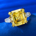 wholesale 925 silver jewelry live same-cut 12*12mm Asscher high-carbon diamond yellow diamond ring,ins-0-1