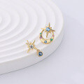 wholesale 925 Sterling Silver Asymmetric Octagram Earrings With Colorful Zirconia For Women-0-4