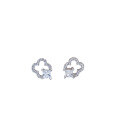 wholesale S925 Sterling Silver Small and Exquisite Geometric Square Four-Leaf Clover Stud Earrings with Zirconia, Simple and Versatile-0-4