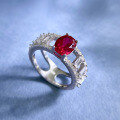 wholesale Metal: S925 Silver Pigeon Blood Red 6*8mm Oval Ring, Fashion Minimalist Luxury Personality Ins Trendy-0-1