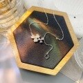wholesale [Pure Silver] Maker S999 Three-Leaf Flourishing Flower Inlaid Diamond Tassel Four-Leaf Clover Necklace, Fashionable and Fresh Style Design Collarbone Chain-0-1