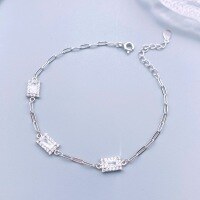 wholesale S925 Sterling Silver Fashion Geometric Square Zircon Bracelet Simple and Elegant Minimalist Niche Design Gift for Girlfriend-Geometric Square Zirconia Bracelet 925 Silver