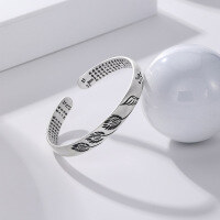 wholesale Mother's Day gift S999 pure silverPeacock bracelet with Prajna Paramita scripture, vintage silver bangle-Heart Sutra Bracelet>S999 Silver