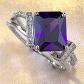 wholesale S925 Sterling Silver New 8*10mm Royal Blue Sapphire Square Ring for Women, Luxurious and Stylish-0-1
