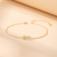 wholesale [Pure Silver] Niche designer sweet rose flower bracelet for women, minimalist diamond-inlaid heart accessory, cross-border new product-Gold 925 silver