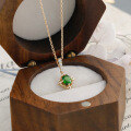 wholesale S925 Silver Plated 14K Gold French Retro Indie Style Diopside Necklace-0-2