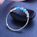 wholesale 990 Sterling Silver Cat's Eye Stone Round Bead Adjustable Bracelet for Girls, Korean and Japanese Style-0-3