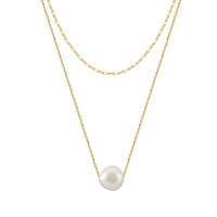 wholesale S925 Sterling Silver Cloud-Pull Jewelry Pearl Necklace, Double-Layer Single Pearl Necklace for Women Wholesale Direct Sales-White gold + freshwater pearl, approximately 3.22g 925 silver