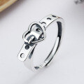 wholesale S925 Sterling Silver Japanese and Korean Style Heart Belt Buckle Ring, Minimalist Niche Design Retro Ring for Women-0-0