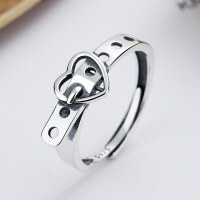 wholesale S925 Sterling Silver Japanese and Korean Style Heart Belt Buckle Ring, Minimalist Niche Design Retro Ring for Women-YJ254/approx. 1.8g Adjustable opening