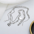wholesale S925 Sterling Silver Double Layer Tassel Love Heart Black and White Checkerboard Necklace Trendy European and American Fashion Collarbone Chain-0-2