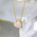 wholesale S925 Silver Plated 14K Gold Three-Dimensional Heart-Shaped Pink Shell and White Zircon Necklace in Japanese Niche Sweet Style-0-2