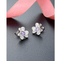 wholesale 925 Sterling Silver Diamond-Studded Clover Earrings for Women, Small and Chic Floral Ear Studs with a Sophisticated Korean-Japanese Style-0-0
