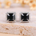 wholesale Wholesale S925 Sterling Silver Plated 18K Gold Black Square Moissanite Stud Earrings for Cross-Border EU and US Fashion Trends-0-1
