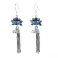 wholesale S925 Sterling Silver Creative Resin Lotus Tassel Bell Earrings, Literary Retro Ancient Style Classical Earrings for Women-0-4