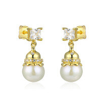 wholesale 925 Sterling Silver New Chinese Style Gold Natural Freshwater Pearl Earrings, Gourd Earrings for Women, Exquisitely Selected Accessories Wholesale-14K gold 925 silver