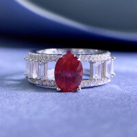 wholesale Metal: S925 Silver Pigeon Blood Red 6*8mm Oval Ring, Fashion Minimalist Luxury Personality Ins Trendy-R598 Red Diamond No. 8