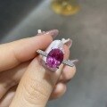 wholesale S925 Silver Classic Oval 3ct 8*10mm Pink Sapphire Ring for Women's Engagement, Live Sale Hot Item-0-4