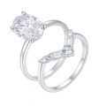 wholesale S925 Silver Set Two-Piece Moissanite Ring Oval-Shaped Main Stone Exquisite Suit Ring-0-6