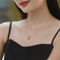 wholesale Metal: 925 Silver Plated with 10K Gold Japanese and Korean lightweight luxury circular amber geometric pendant necklace for women, new pastel color candy-style necklace-0-1