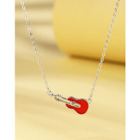 wholesale 925 Sterling Silver Violin Necklace for Women, Minimalist and Niche Design, New Guitar Oil Drop Pendant Collarbone Chain-Red Guitar Necklace White Gold &gt; 925 Silver