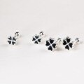 wholesale S925 Sterling Silver Four-Leaf Flower Petal Screw Earrings Minimalist Design Black Drop Heart Studs M06662-0-4