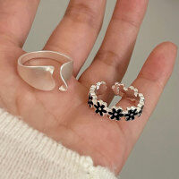 wholesale S925 sterling silver flower ring for women, new style, Korean-inspired, niche, luxury, fashionable, matte, irregular ring-Flower Ring (Sterling Silver)
