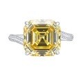 wholesale Metal: 925 Silver New Style 12*12 Yellow Diamond Asscher Cut Pagoda Ring, Fashion Minimalist Ring Band-0-4