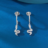 wholesale S925 Silver Exquisite Full-Diamond Snake Earrings, Luxury Design, Fashionable and Elegant Live Stream Edition by Zhuozhifan Jewelry-E639 Snake Earrings 925 Silver