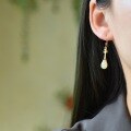 wholesale Gold-plated 925 silver inlaid with Hetian jade earrings, with certificate, Hanfu cheongsam ear drops, personalized waterdrop jade ear accessories-0-1