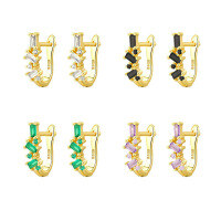 wholesale S925 Sterling Silver Geometric Hoop Earrings with Ear Clasps, Fashionable, Minimalist, Niche, High-End Diamond-Accented Earrings for Women-Gold-Green Diamond 925 Silver