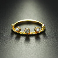 wholesale S925 Sterling Silver Natural Pearl Zircon Ring, Simple and Fashionable OL Stackable Combination Ring, Dunli Japanese Wholesale-Simple Crown Ring Size 14