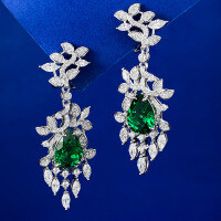 wholesale S925 Silver Mu Jing Jewelry 8*12 Autumn Wind and Falling Leaves Green Gemstone Earrings, Light Luxury Niche Design Earrings Wholesale for Women-E413 Green Diamond 925 Silver