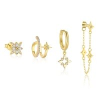 wholesale S925 Sterling Silver Cross-border Trendy Star Tassel Chain Earrings With Zircon, Small And Exquisite Design-Single four-piece set 925 silver