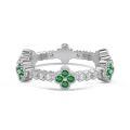 wholesale S925 Sterling Silver Light Luxury Geometric Four-Leaf Clover Stackable Ring for Women, Green and Versatile-0-8