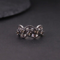 wholesale S925 Sterling Silver Dark Lace Edge Natural Topaz Ring with Crystal and Garnet 2024-Natural brown crystal ring  US size 6 (domestic size 13)