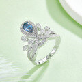 wholesale S925 Silver Luxury Crown Teardrop Ring with Colored Moissanite and GRA Certificate, New Women's Ring-0-0