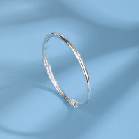 wholesale 999 Sterling Silver Plain Bangle Women's Daily Korean Simple Style Legacy Bracelet Minimalist Circle Mother's Day Gift Wholesale-Fashion Bracelet [Push-Pull Adjustable]  Pure Silver