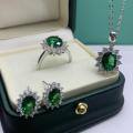 wholesale S925 sterling silver moissanite necklace with colored gemstone emerald pendant, sunflower earrings, and open ring-0-1
