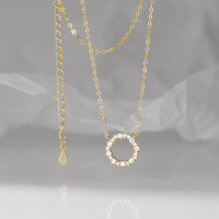 wholesale S925 Sterling Silver Fresh and Sweet Ins Style Niche Design Personalized Minimalist Diamond-Encrusted Circle Necklace Y01852-S925 silver necklace gold 925 silver