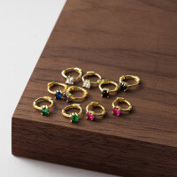 wholesale S925 sterling silver mini single diamond ear cuff Korean-style simple and stylish square-colored zirconium ear bone jewelry G9564-S925 silver pair of gold and black diamonds>925 silver