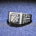 Platinum-Plated S925 Sterling Silver High-Carbon Moissanite Men's Wedding Ring-0-1