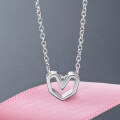 wholesale S925 Sterling Silver Korean New Creative Hollow-Out Personalized Heart Pendant Collarbone Chain, Fashion Minimalist Plain Silver Love Necklace for Women-0-5