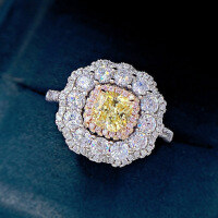 wholesale Metal material first, ZHUO ZHI FAN Jewelry 2-carat main stone radiant cut yellow diamond zircon ring for women, luxurious simulated diamond ring in yellow and pink-Yellow and pink ring No. 7