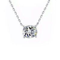 925 Silver Classic Oval Moissanite Pendant Necklace-White gold  5*7mm zircon version