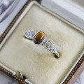 wholesale Gold-plated Sterling Silver Dainty and Elegant Natural Tiger's Eye Stone Ring with Oval Horse Shoe Buckle Vintage Jewelry from Manufacturer-0-0