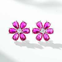 Sterling Silver Necklace with Flower Pendant and Zircon Chain-Six-flower rose red earrings  925 silver