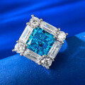 wholesale 925 Sterling Silver MuJing Jewelry New 8*8 Aqua Ice Flower-Cut High-Carbon Diamond Fashion Square Ring for Women-0-1