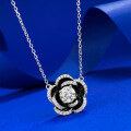 wholesale S925 Silver New Live Streaming Style Camellia Necklace with 65mm Round White Diamond Flower Bud Pendant for Women-0-1